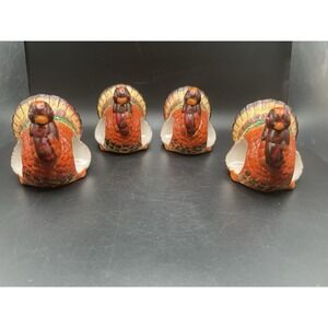 Vtg Ceramic Turkey Napkin‎ Rings Set Of 4